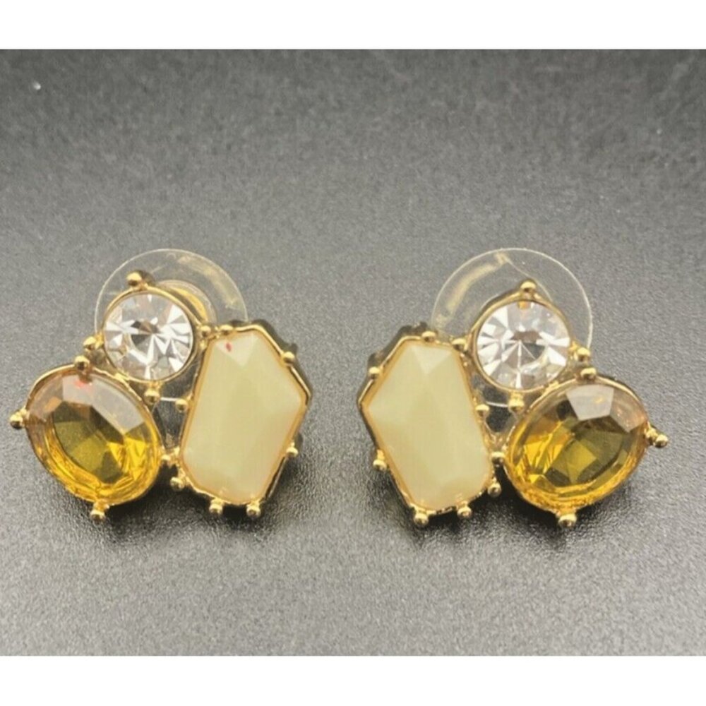 Kate Spade Cluster Earrings Palace Gem Cushion Cut Stud Cream Gold Topaz Multi